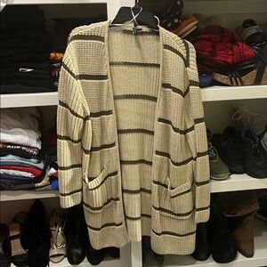 Moon & Madison Cream and Brown Striped Cardigan